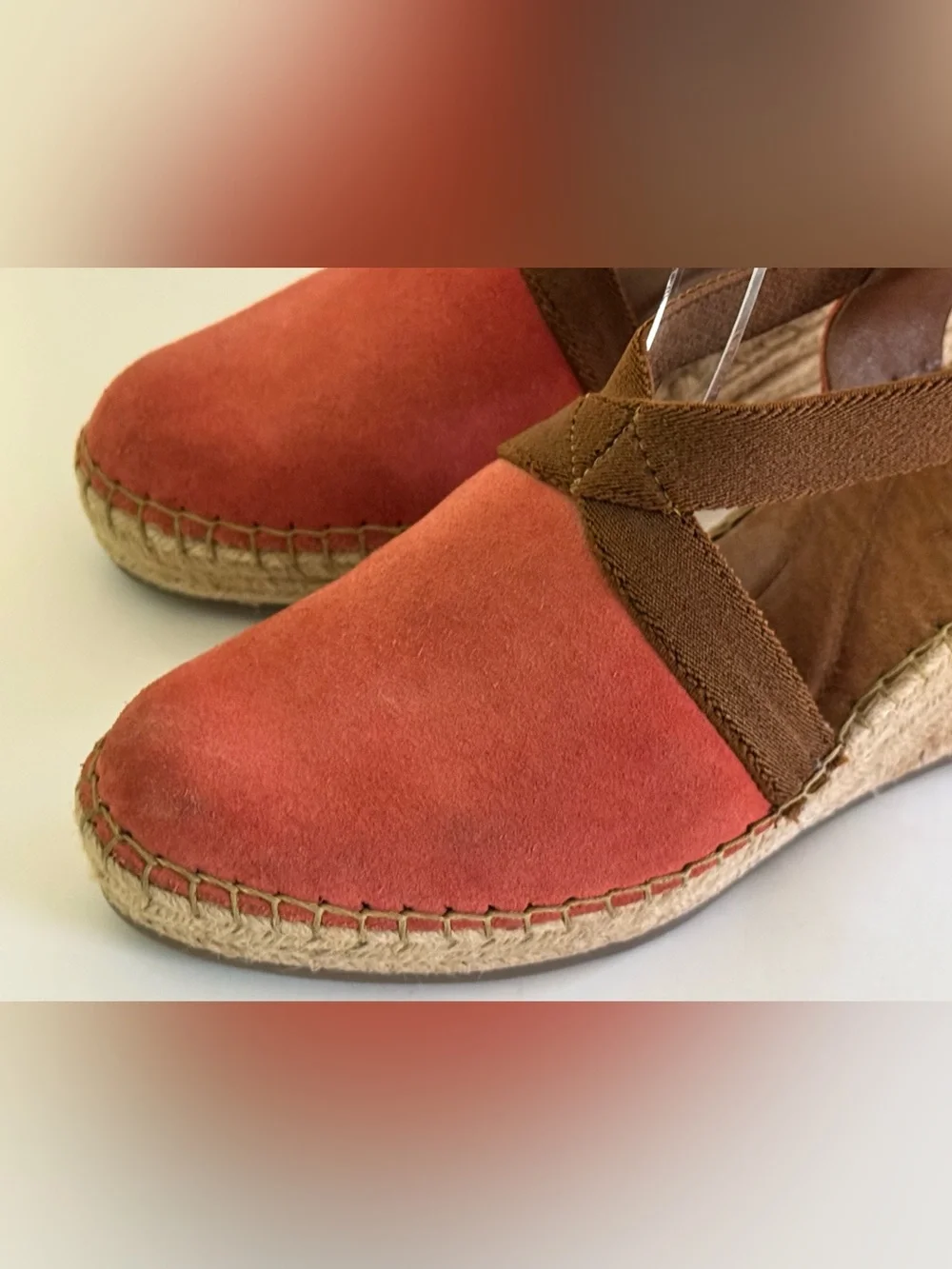Born Coral and Brown Suede Espadrille Slingback Espadrille Sandals 3 Inch Size 9